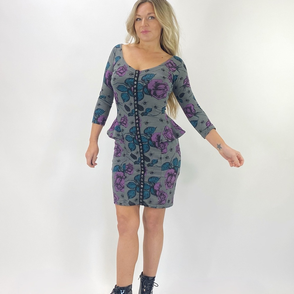 Vintage Betsey Johnson Spider Peplum Snap Dress